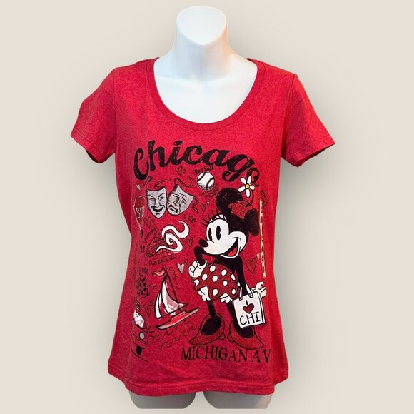 Disney Store Chicago Minnie Mouse Red Graphic T-Shirt Size Small - Picture 1 of 3